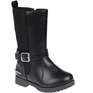 bebe Toddler Girl's Tall Comfortable Round Toe High Boots with Knit Panel and bebe Rivet with Buckle Strap - 1 of 4