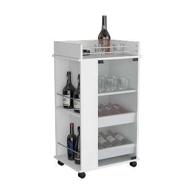 Depot E-Shop Bar Cart with Glass Door, 2-Side Shelves and Casters