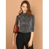 INSPIRE CHIC Women's Party Glitter 3/4 Sleeve Stand Up Neck Shiny Striped Metallic Blouse - 2 of 4