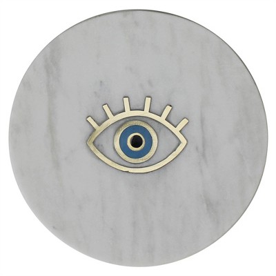 HomeRoots 6" Gold And White Round Marble Inlaid Eye Serving Tray