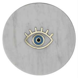 HomeRoots 6" Gold And White Round Marble Inlaid Eye Serving Tray - 1 of 4