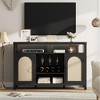 TROPOW Farmhouse Wine Bar Cabinate, Rattan Coffee Bar with Adjustable Storage Shleves, Boho Liquor Sideboard with Wine Racks for Kitchen, Black - 3 of 4