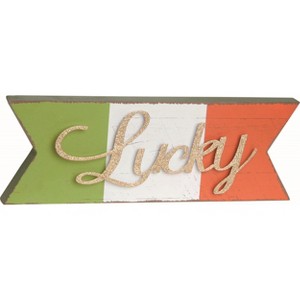 Transpac Wood 13.75 in. Multicolor St. Patricks Day Lucky Irish Flag Freestanding Tabletop Mantel Sign - 1 of 2