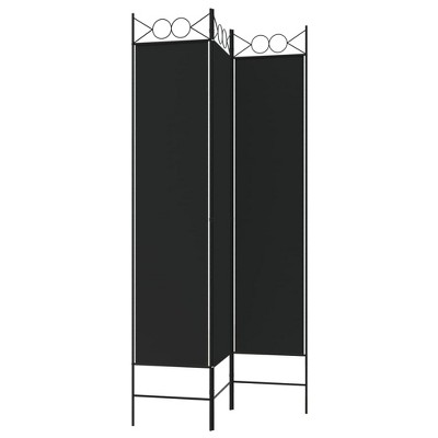 Black 3-Panel Folding Fabric Room Divider with Iron Frame