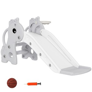 3-in-1 Toddler Slide for Age 1-3, Freestanding Kids Slide with Climber, Basketball Hoop and Ball, Giraffe Design - 1 of 4