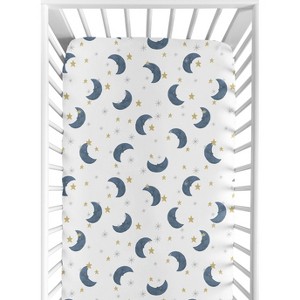 Sweet Jojo Designs Boy or Girl Gender Neutral Unisex Baby Fitted Crib Sheet Moon Bear  Blue and Gold - 1 of 4