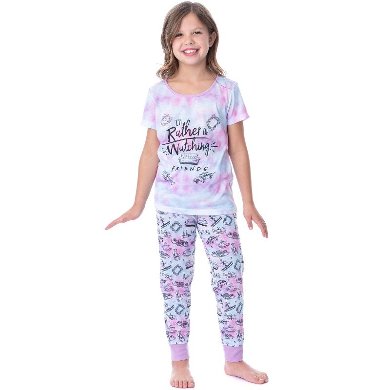 Friends TV Show Logo Girls' Rather Be Watching Sleep Jogger Pajama Set Multicolored, 1 of 5