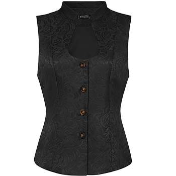 Allegra K Women's U-Neck Single-Breasted Jacquard Gothic Steampunk Waistcoat