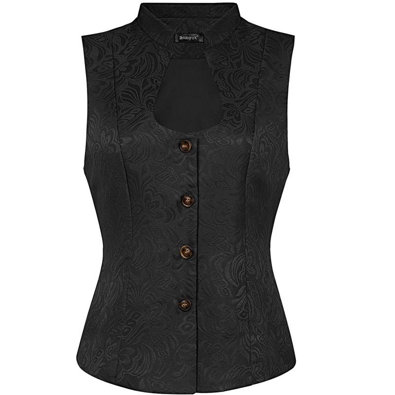 Allegra K Women's U-Neck Single-Breasted Jacquard Gothic Steampunk Waistcoat, 1 of 6
