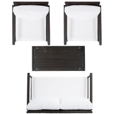 Coastal Charm Brown Wicker 4-Person Outdoor Living Set with White Cushions