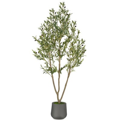 6FT Artificial Olive Tree Faux Olive Plant Realistic Leaves Silk Tree with White Pot for Home Office Decor, Interior Outdoor Decoration
