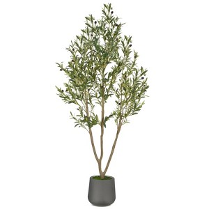 6FT Artificial Olive Tree Faux Olive Plant Realistic Leaves Silk Tree with White Pot for Home Office Decor, Interior Outdoor Decoration - 1 of 4