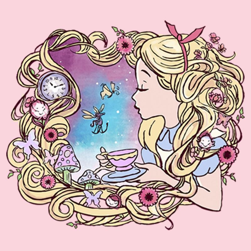 Junior's Women Alice in Wonderland Artistic Alice Long Hair Tea Party T-Shirt, 2 of 5
