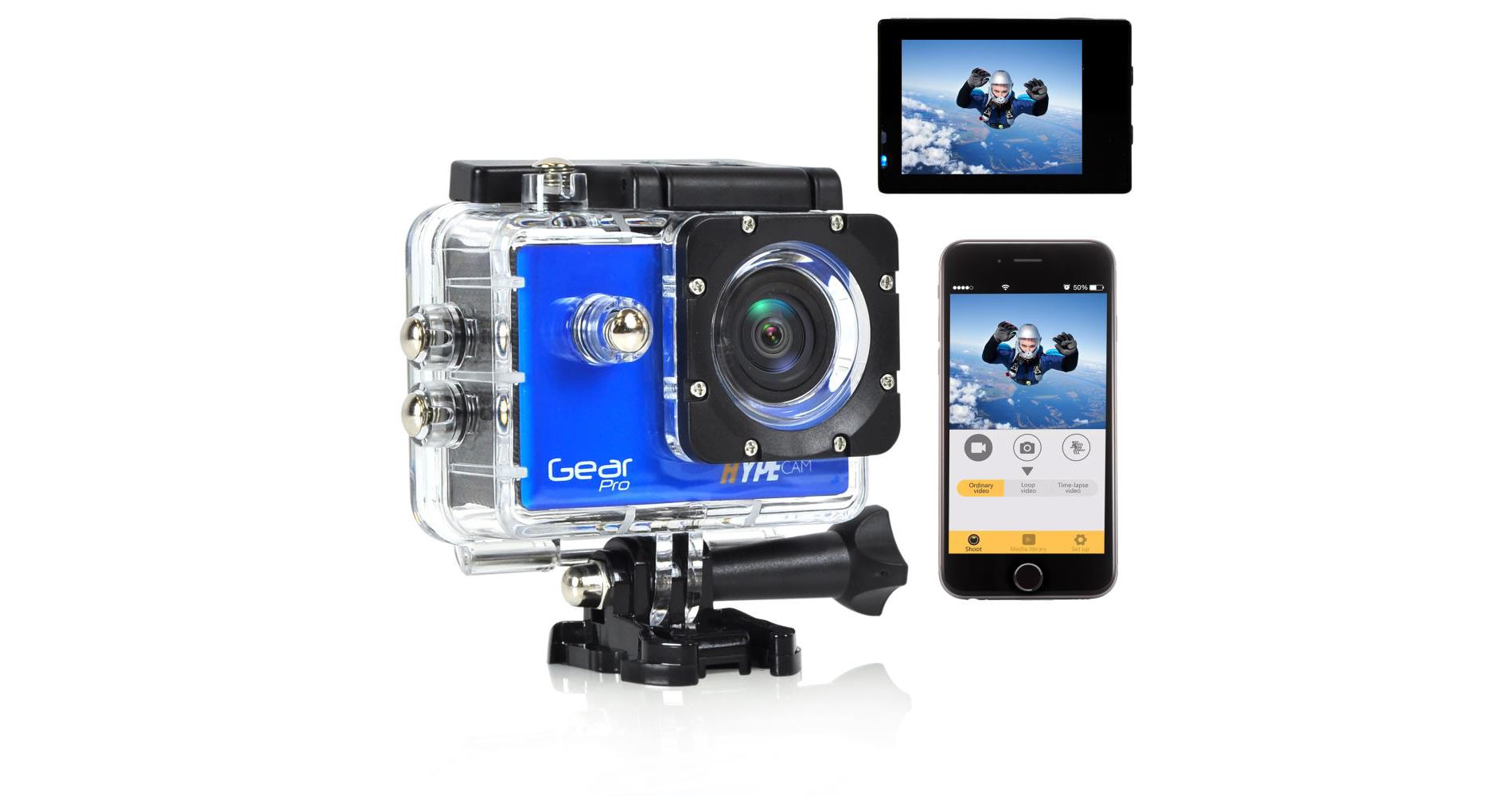Gear Pro HYPE Cam - 4K Ultra HD WiFi Camera, 1080p+ Sports Action Pocket Cam (Blue)