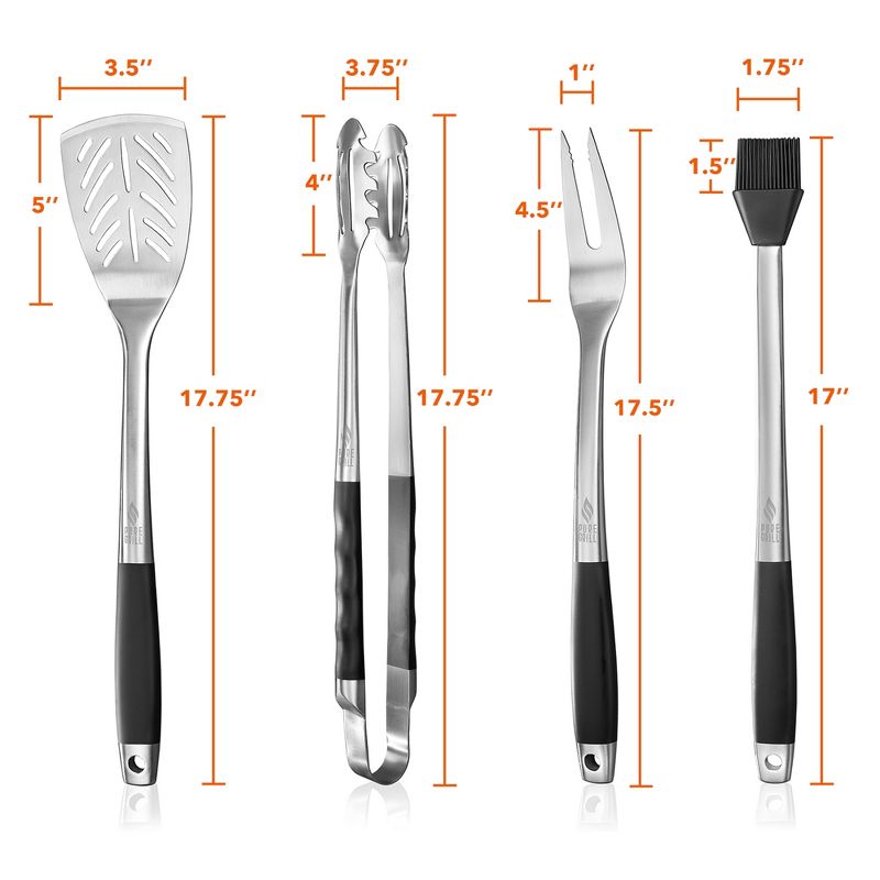 Pure Grill 4-Piece Stainless Steel BBQ Tool Utensil Set with Meat Fork, Spatula, Tongs, and Basting Brush, 5 of 8