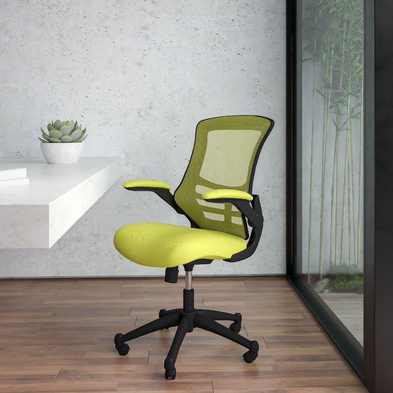 Flash Furniture Mid-Back Green Mesh Swivel Ergonomic Task Office Chair with Flip-Up Arms, 3 of 15
