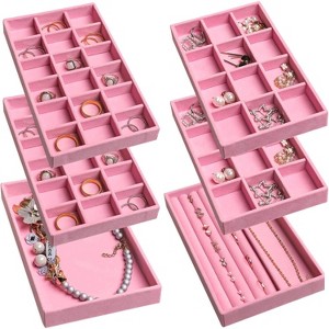 Set of 9 Stackable Velvet Jewelry Trays, Drawer Organizer Inserts for Stud Earrings, Rings & Necklaces, Grey - 1 of 4
