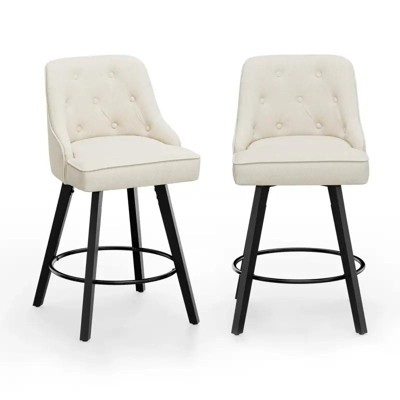 Two cream bar stools side by side, showing front and side views
