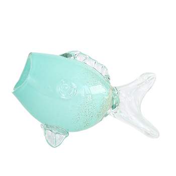 Beachcombers Small Aqua Glass Puffer Fish Vase