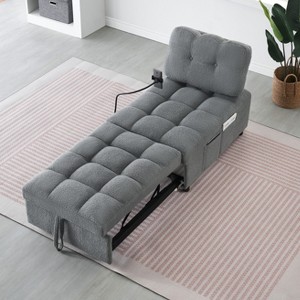 ModernLuxe Convertible Chaise Lounge Sofa Bed Sleeper Lazy Sofa Teddy Upholstered Accent Chair Reading Couch, Beige/Orange/Gray - 1 of 4