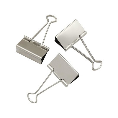 Staples Large Satin Silver Metal Binder Clips 2" Size with 1" Capacity 329502