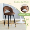 Mshliw Set of 2 Modern 360° Swivel Brown Techno-Fabric Bar Chairs with Black Metal Legs, Upholstered Counter Stools for Dining Room, or Home Bar - 3 of 4