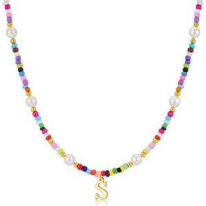 Personalized Beaded Choker Necklace Colorful Initial Pearl Teen Girl Gift - 1 of 4