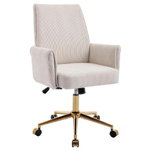 QingMoon Stripes Corduroy Office Chair, Adjustable Swivel Desk Chair, Ergonomic Computer Chair with Gold Base for Living Room and Study - 1 of 4
