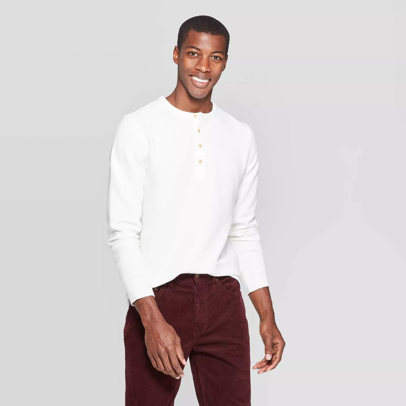 Men's Regular Fit Long Sleeve Textured Henley Shirt - Goodfellow & Co™ - image 1 of 3