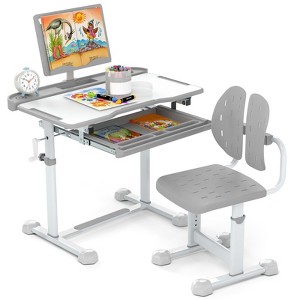 Tangkula Kid's Study Desk & Chair Set w/Tilt Desktop Book Stand Footrest Bar for Toddlers - 1 of 4