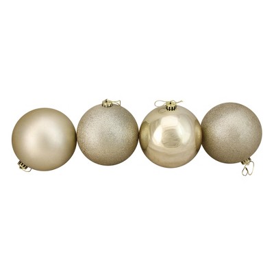 Northlight 4ct Champagne Gold Shatterproof 4-Finish Christmas Ball Ornaments 6" (150mm)