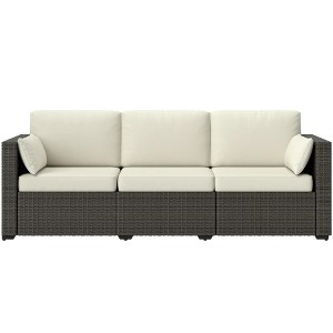 Resenkos 3-Seat Sofa, Outdoor Sectional Furniture, PE Rattan, Brown - 1 of 4