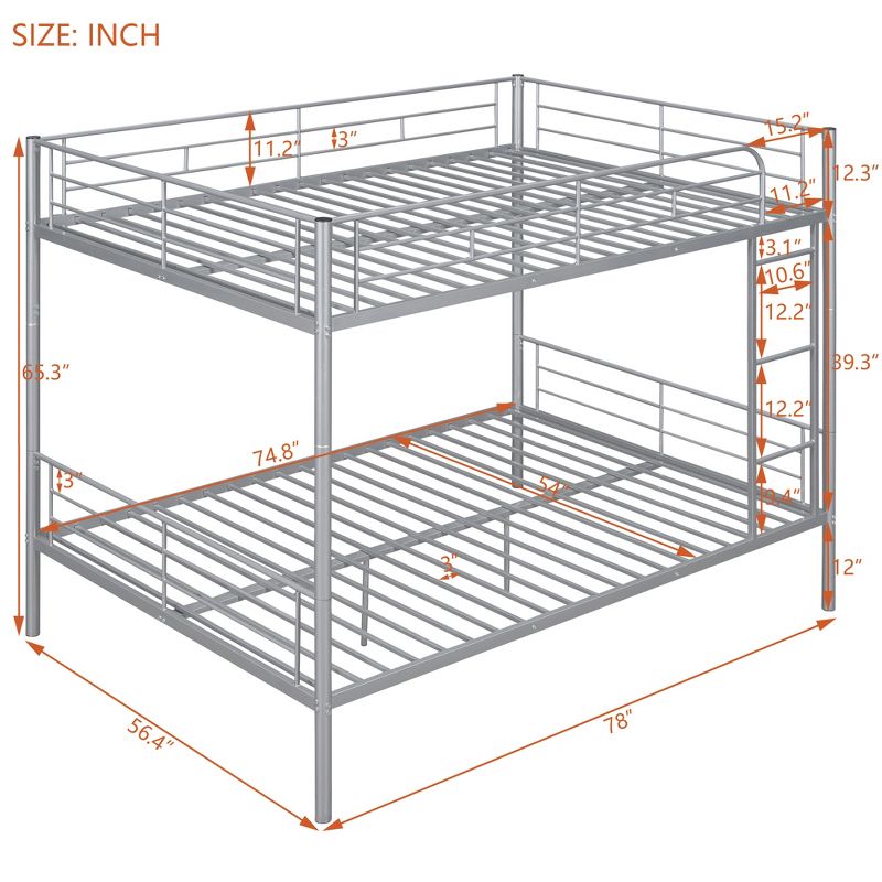 Full Over Full Size Metal Bunk Bed - ModernLuxe, 3 of 9
