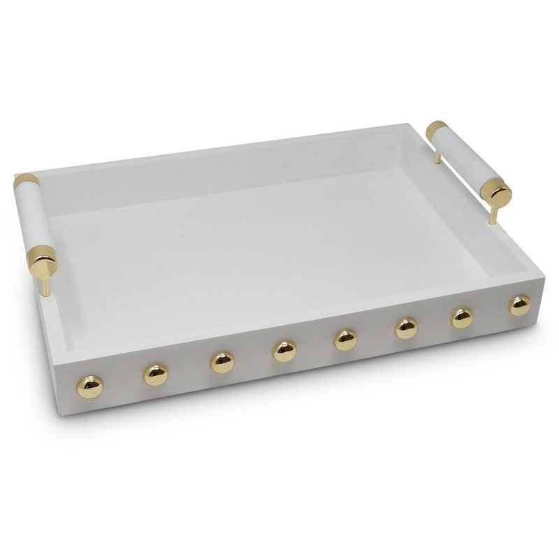 Classic Touch High Gloss Decorative Tray with Gold Ball Deign and Handles, 2 of 6