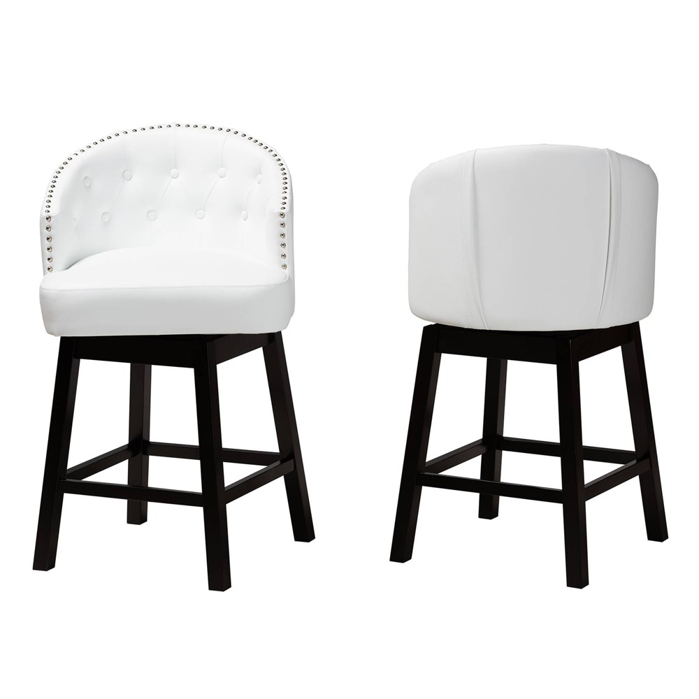 Photos - Storage Combination 2pc Theron Faux Leather and Wood Swivel Counter Stool Set White/Espresso B