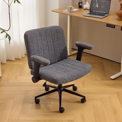 VINGLI Criss Cross Chair with Adjustable Flip-Up Arms,Cross Legged Chair with Wheels,Extra Wide Office Chair,Desk Chair,Starry Chenille