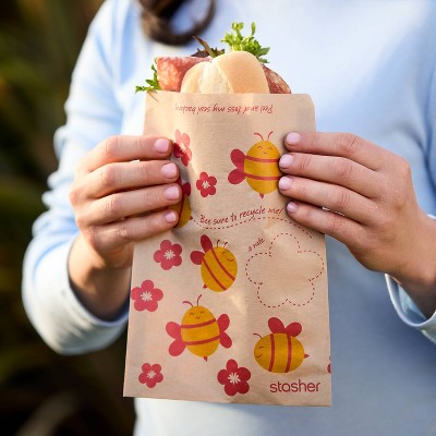 stasher Bees Recyclable Paper Sandwich Reusable Food Storage Bags Brown - 50ct