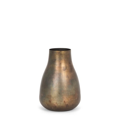 HomeRoots 10" Antiqued Gold Metal Table Vase