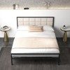 Metal Bed Frame with Upholstered Square Stitched Headboard, Faux Leather Platform Bed Frame, Steel Slats Support, Box Spring Optional - 3 of 4