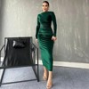 Coolmee Women's Formal Dresses Crew Neck Long Slim Fit Dresses Fall Velvet Long Sleeve Maxi Bodycon Dress Ruched Cocktail Dresses L Green - 4 of 4