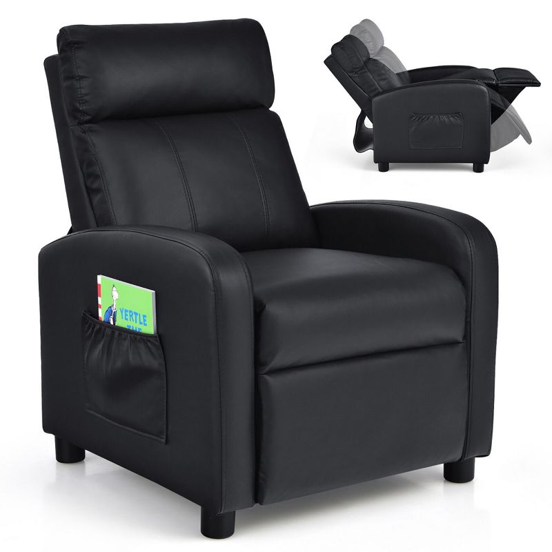 Tangkula Kids Recliner Chair Adjustable Leather Sofa Armchair w/ Footrest Side Pocket, 1 of 10