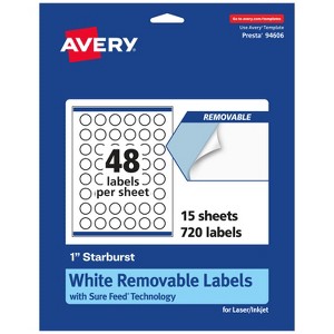 Avery Matte White Removable Starburst Labels with Sure Feed Technology, Print-to-the-Edge, 1" - 1 of 4