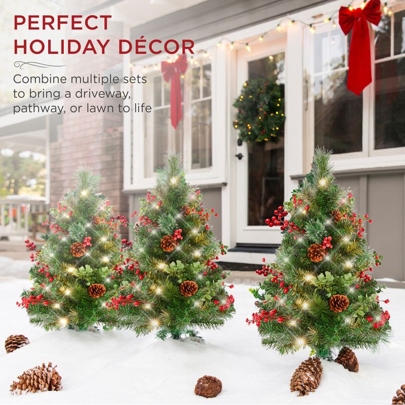 Best Choice Products Set of 2 24.5in Outdoor Pathway Christmas Trees Decor w/ LED Lights, Berries, Pine Cones, Ornaments, 3 of 9