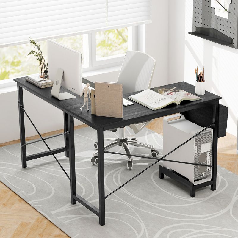 Costway L-Shaped Computer Desk Reversible Home Office Desk with Side Storage Bag & Host Stand  Dark Gray, 3 of 11