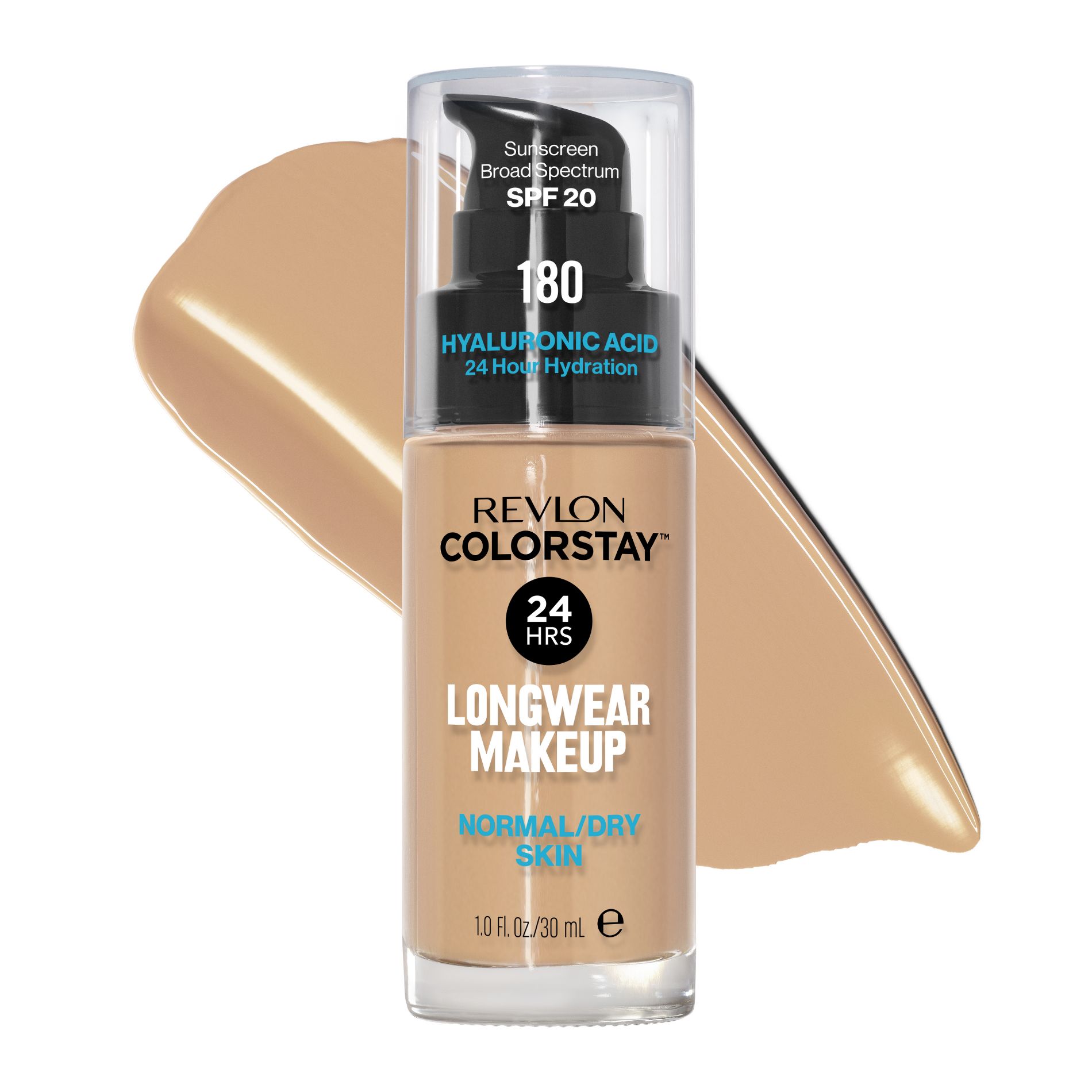 Revlon ColorStay Makeup for Normal/Dry Skin - SPF 20 - 180 Sand Beige - 1 fl oz: Oil-Free, Buildable Coverage, Liquid Foundation, Neutral Undertone