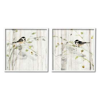 Stupell Industries Perched Birds Country Botanicals Framed Giclee