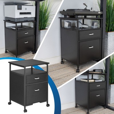 Black Mobile 2-Drawer Lockable File Pedestal with Open Shelf