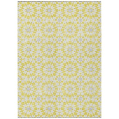Yellow Ivory And Gray Floral Medallion Washable Indoor Outdoor Area Rug