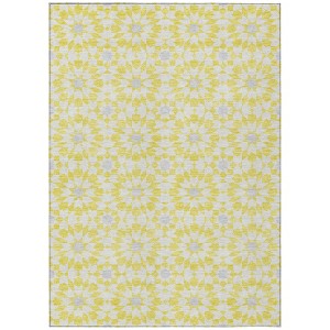 Yellow Ivory And Gray Floral Medallion Washable Indoor Outdoor Area Rug - 1 of 4