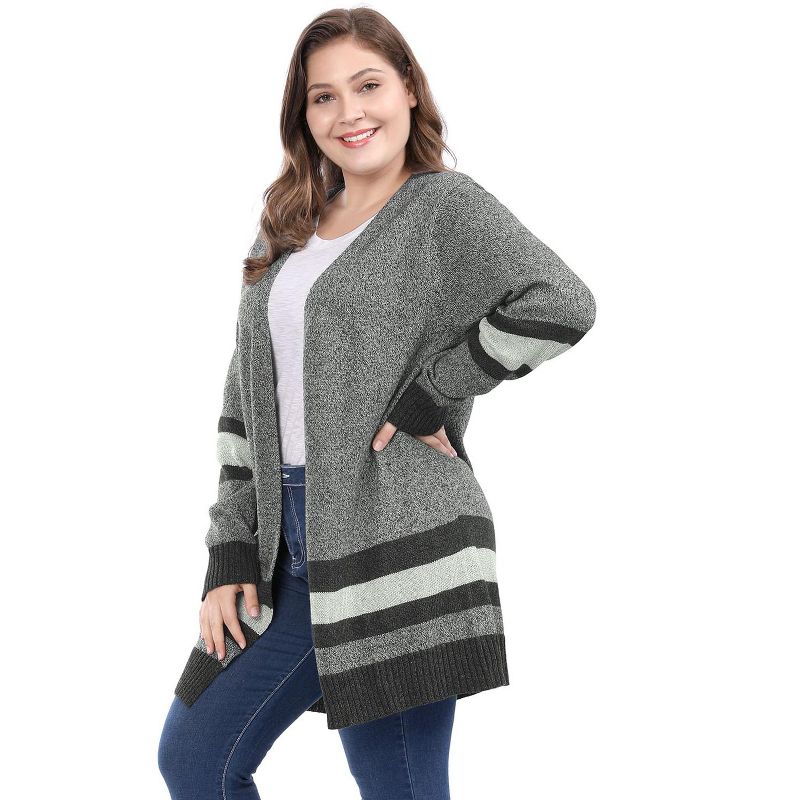 Agnes Orinda Women's Plus Size Multi Striped Open Front Sweater Cardigan, 4 of 8